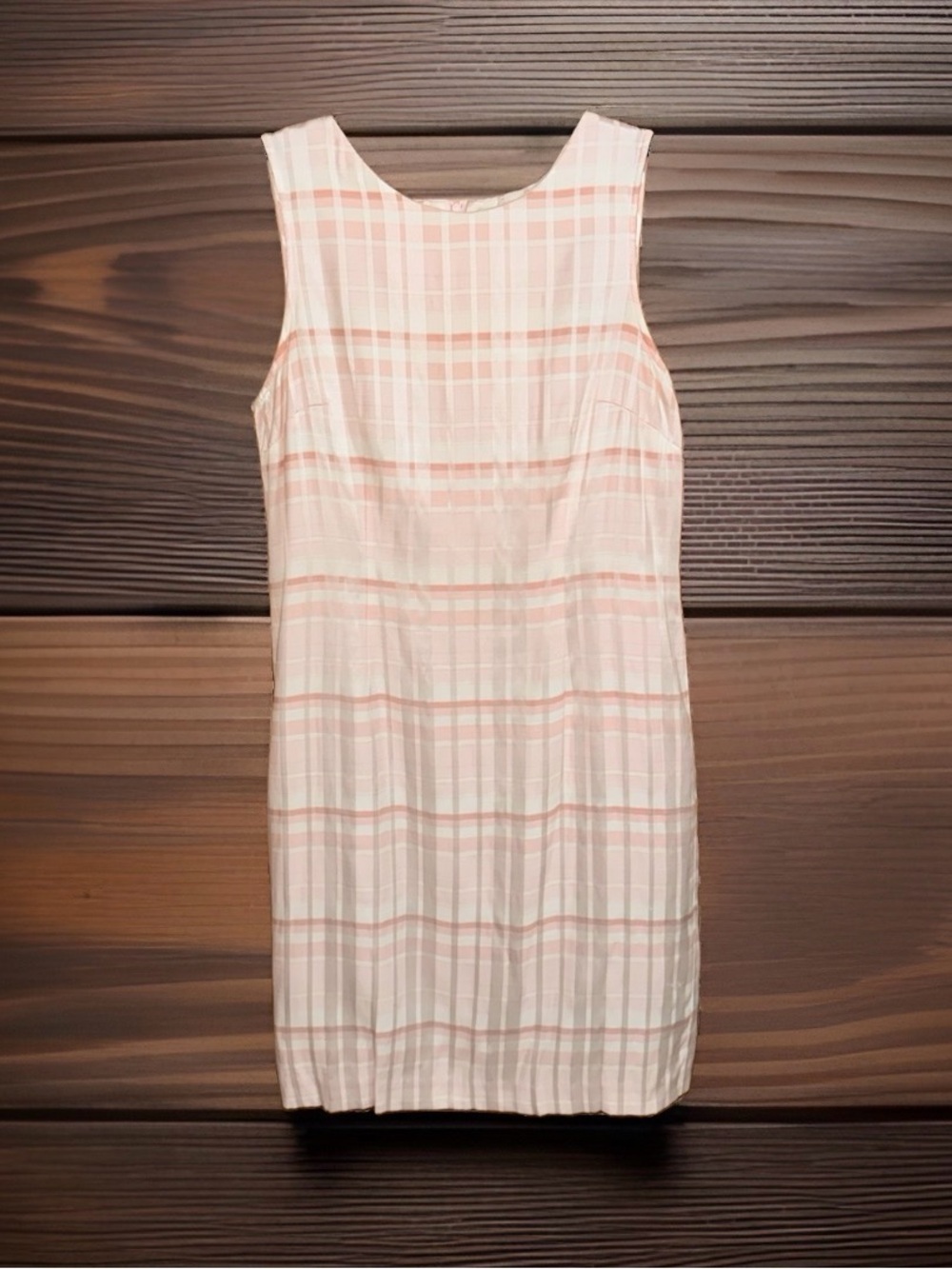 Sag Harbor Petites Pink and White Plaid Midi Shift Dress-8P-EC